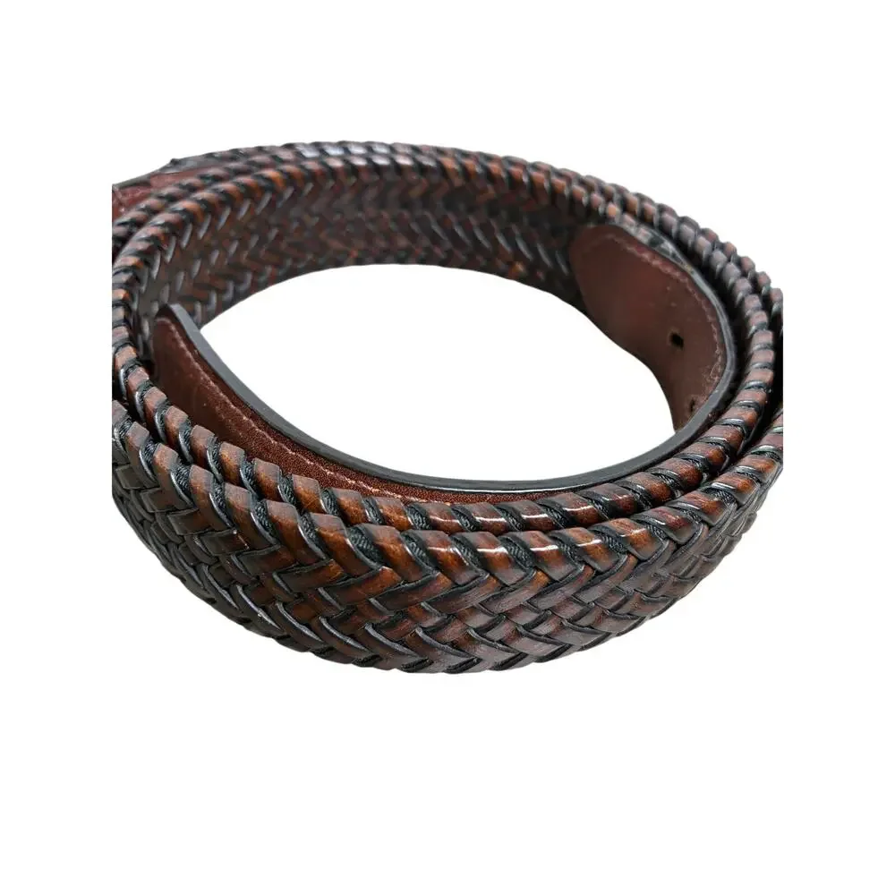 Men's Size 44 Dark Brown Genuine Leather Belt With Gold Tone Buckle Western